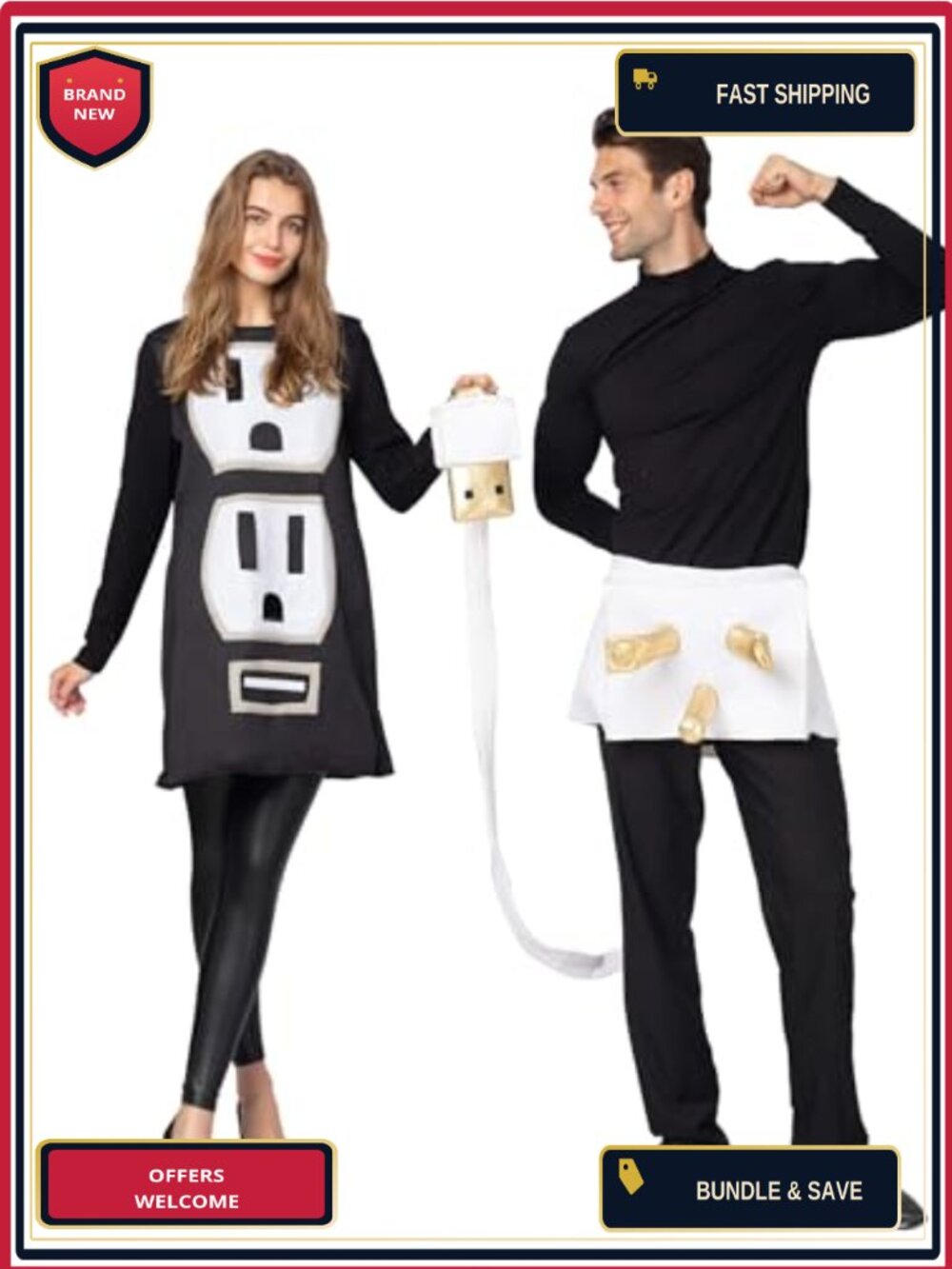 Adult Couples Halloween Costume Plug and Socket Foam Outfit